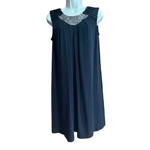 Collection Dressbarn Black Shift Dress Knee Length Embellished Bead Collar